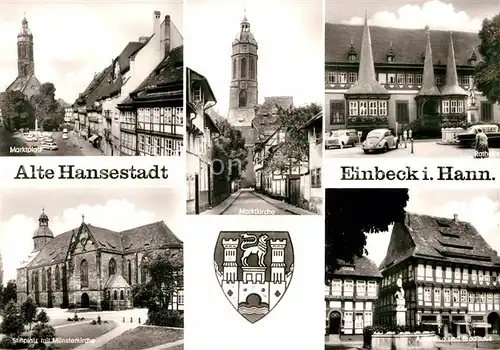 AK / Ansichtskarte Einbeck Niedersachsen Marktplatz Stiftplatz Muensterkirche Marktkirche Apotheke Brodhaus Kat. Einbeck