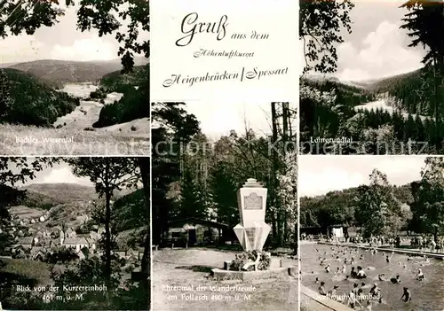 AK / Ansichtskarte Heigenbruecken Baechles Wiesental Blick von der Kurzereinhoeh Schwimmbad Ehrenmal  Kat. Heigenbruecken