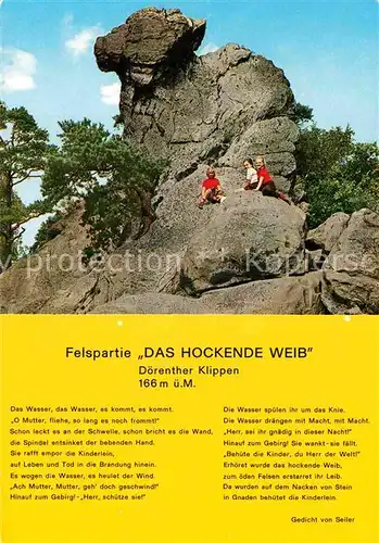 AK / Ansichtskarte Klettern Bergsteigen Felspartie Das Hockende Weib Doerenther Klippen Gedicht Seiler Ibbenbueren Kat. Bergsteigen