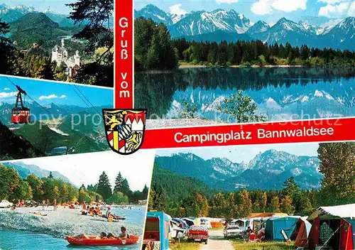 AK / Ansichtskarte Schwangau Campingplatz am Bannwaldsee Seilbahn Strand Schloss Kat. Schwangau