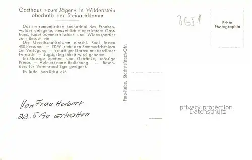 AK / Ansichtskarte Wildenstein Kulmbach Gasthaus zum Jaeger Teilansichten Kat. Presseck