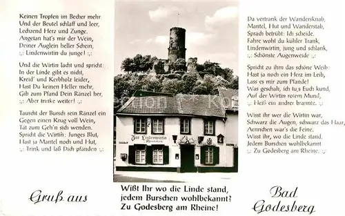 AK / Ansichtskarte Bad Godesberg Gaststaette Zur Lindenwirtin Godesburg Gedicht Kat. Bonn