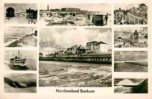 AK / Ansichtskarte Borkum Nordseebad Strand Promenade Duenen Brandung Hotels Fischkutter Kat. Borkum