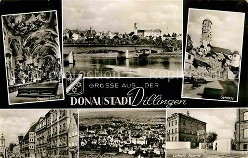 AK / Ansichtskarte Dillingen Donau Bruecke Kirche Schloss Koenigstrasse Luitpold Kaserne Luftaufnahme Kat. Dillingen a.d.Donau