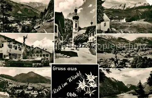 AK / Ansichtskarte Reit Winkl Gesamtansicht mit Alpenpanorama Brunnen Kirche Edelweiss Kat. Reit im Winkl