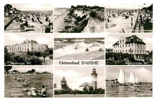 AK / Ansichtskarte Dahme Ostseebad Strand Hohes Ufer Promenade Holsteinischer Hof Hamburger Hof Badeleben Leuchtfeuer Dahmeshoeved Segelboote Kat. Dahme