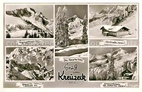 AK / Ansichtskarte Kreuzeck Berghaus Hochalm Alpspitze Zugspitze Wettersteingebirge Winterpanorama Huber Karte Nr 977 Kat. Garmisch Partenkirchen