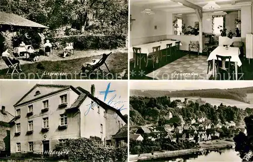 AK / Ansichtskarte Hoexter Weser Haus Hildegard Speiseraum Liegewiese Blick auf die Stadt Kat. Hoexter