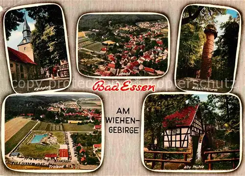 AK / Ansichtskarte Bad Essen Kirchplatz Fliegeraufnahme Aussichtsturm Freibad Alte Muehle Kat. Bad Essen