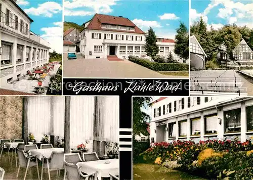 AK / Ansichtskarte Oberbauerschaft Buende Westfalen Gasthaus Kahle Terrasse Gastraum Kat. Huellhorst