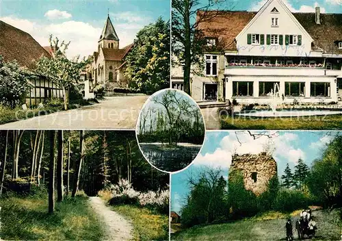 AK / Ansichtskarte Bad Holzhausen Luebbecke Ortsansicht mit Kirche Kurhaus Waldweg Ruine Kat. Preussisch Oldendorf