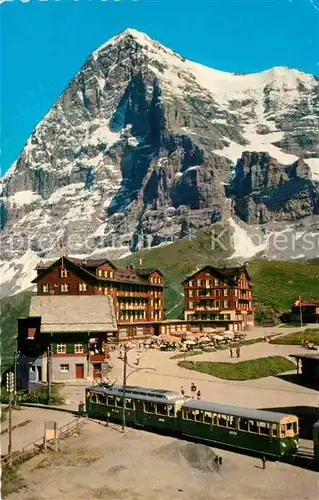 AK / Ansichtskarte Kleine Scheidegg Wengen Berggasthof Eisenbahn mit Eiger Berner Alpen Kat. Scheidegg Kleine