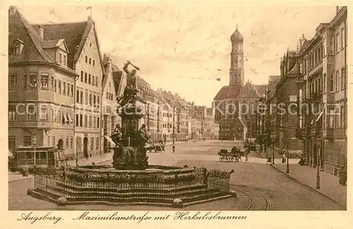 AK / Ansichtskarte Augsburg Maximilianstrasse mit Herkulesbrunnen Kirche Kat. Augsburg