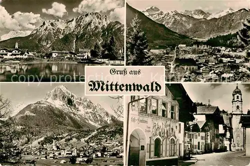 AK / Ansichtskarte Mittenwald Bayern Gesamtansicht mit Alpenpanorama Dorfmotiv mit Kirche Kat. Mittenwald