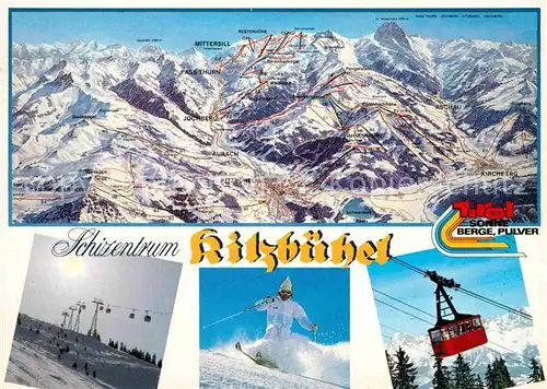 AK / Ansichtskarte Kitzbuehel Tirol uebersichtskarte Schizentrum Kitzbueheler Alpen Bergbahn Tiefschneefahren Kat. Kitzbuehel