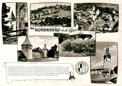 AK / Ansichtskarte Hohenberg Eger Storchenturm Burgmauer Zugbruecke Burg Sauerbrunnen Kirche Geschichte Luftaufnahme Kat. Hohenberg a.d.Eger