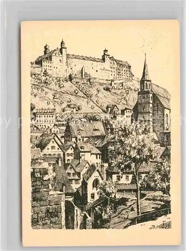 AK / Ansichtskarte Kulmbach Stadt mit Plassenburg Zeichnung Kat. Kulmbach