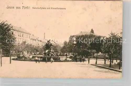 AK / Ansichtskarte Fuerth Bayern Bahnhofplatz Kunstbrunnen  Kat. Fuerth