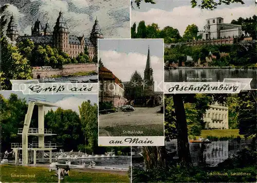 AK / Ansichtskarte Aschaffenburg Main Schloss Schwimmbad Freibad Stiftskirche Pompeljanum Schoenbusch Schloesschen Kat. Aschaffenburg