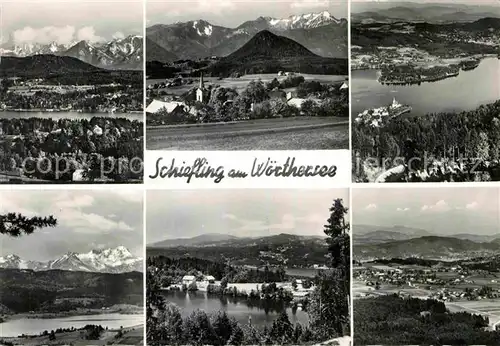 AK / Ansichtskarte Schiefling See Gesamtansicht mit Alpenpanorama Kat. Schiefling Woerther See