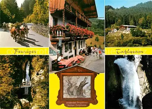 AK / Ansichtskarte Bayrischzell Althistorische Gaststaette Zum feurigen Tatzlwurm Wasserfall Almauftrieb Kat. Bayrischzell