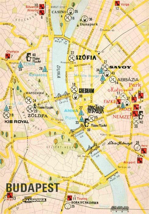 AK / Ansichtskarte Budapest Stadtplan mit Sehenswuerdigkeiten Kat