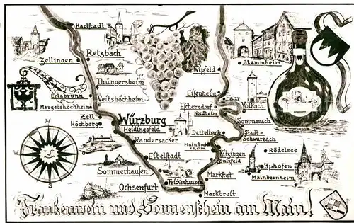 AK / Ansichtskarte Wuerzburg Landkarte Franken Kat. Wuerzburg