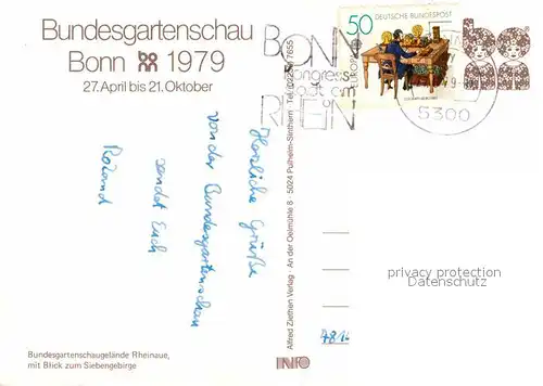 AK / Ansichtskarte Bonn Rhein Bundesgartenschau 1979 Rheinaue Siebengebirge Fliegeraufnahme Kat. Bonn