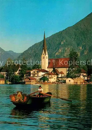 AK / Ansichtskarte Rottach Egern Tegernsee mit Kirche Bootspartie