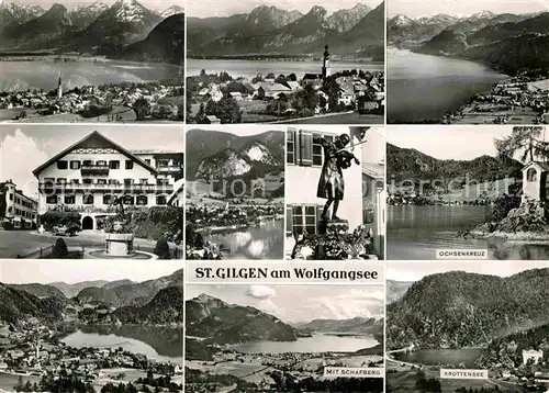 AK / Ansichtskarte St Gilgen Salzkammergut Panorama Statue Ochsenkreuz Krottensee Schafberg Gasthof Kat. St Gilgen Wolfgangsee