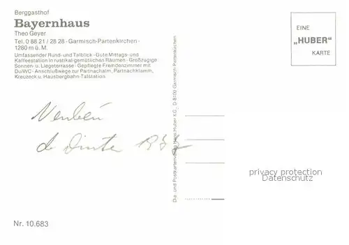 AK / Ansichtskarte Garmisch Partenkirchen Berggasthof Bayernhaus Sonnenterrasse Alpen Huber Karte Nr 10.683 Kat. Garmisch Partenkirchen