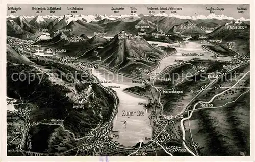 AK / Ansichtskarte Zugersee Panoramakarte Reuss Arth Goldau Meierskappel Uldigen Kat. Zug