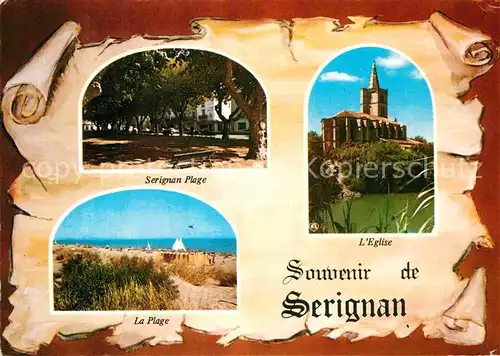 AK / Ansichtskarte Serignan Strand Platz Kirche Kat. Serignan