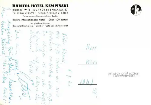 AK / Ansichtskarte Berlin Bristol Hotel Kempinski Kurfuerstendamm Kat. Berlin
