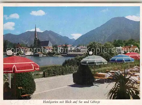 AK / Ansichtskarte Bad Wiessee Tegernsee Hotelgarten mit Seeblick und Gebirge