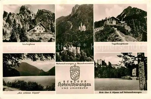 AK / Ansichtskarte Hohenschwangau Schloss und Umgebung Tegelberghaeuser Saeulinghaus Alpsee  Kat. Schwangau