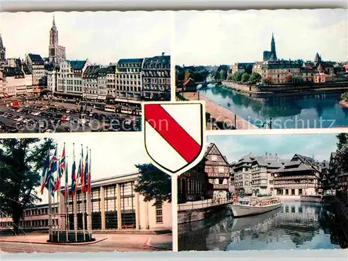 AK / Ansichtskarte Strasbourg Alsace Platz Muenster Gebaeude Fluss Ill Ausflugsdampfer Wappen Kat. Strasbourg