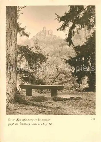 AK / Ansichtskarte Wartburg Eisenach vom Waldrand aus gesehen Ruhebank Handabzug Kat. Eisenach