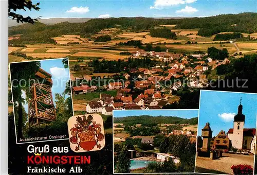 AK / Ansichtskarte Koenigstein Oberpfalz Panorama Erholungsort Aussichtsturm Ossinger Kirche Wappen Kat. Koenigstein