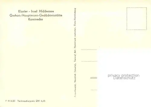 AK / Ansichtskarte Insel Hiddensee Gerhart Hauptmann Gedaechtnisstaette Kaminecke  Kat. Insel Hiddensee