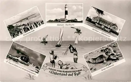 AK / Ansichtskarte Westerland Sylt Seehunde Kampen Leuchtturm Kurpromenade Casino Hindenburgdamm Kat. Westerland