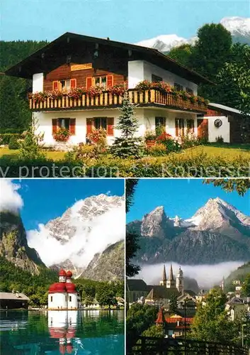 AK / Ansichtskarte Schoenau Koenigssee Pension Gaestehaus Haus Koenigsforst Kirche Alpenblick Kat. Schoenau a.Koenigssee