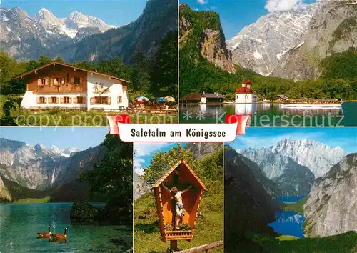 AK / Ansichtskarte Schoenau Koenigssee Gaststaette Saletalm mit Teufelshoerner Berchtesgadener Alpen Wegekreuz Kat. Schoenau a.Koenigssee