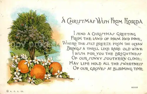 AK / Ansichtskarte Orangen Oranges Christmas Florida Gedicht  Kat. Landwirtschaft