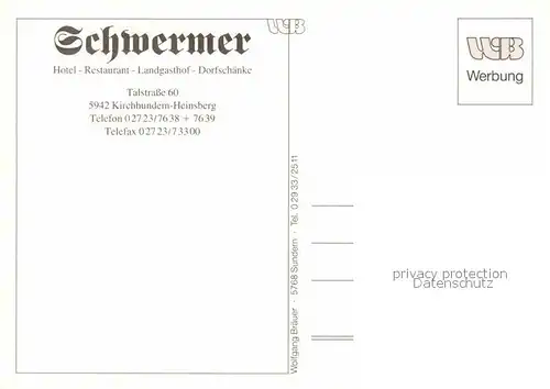 AK / Ansichtskarte Heinsberg Westfalen Hotel Schwermer  Kat. Kirchhundem