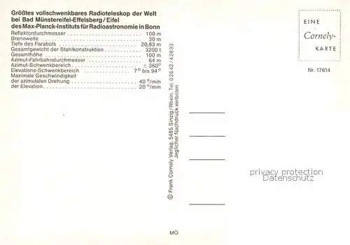 AK / Ansichtskarte Effelsberg Radioteleskop Steuerraum Koenigszapfenraum Kat. Bad Muenstereifel