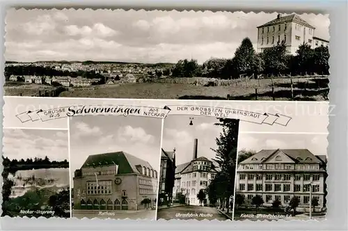 AK / Ansichtskarte Schwenningen Neckar Neckar Ursprung Rathaus Uhrenfabrik Mauthe Kienzle Kat. Villingen Schwenningen