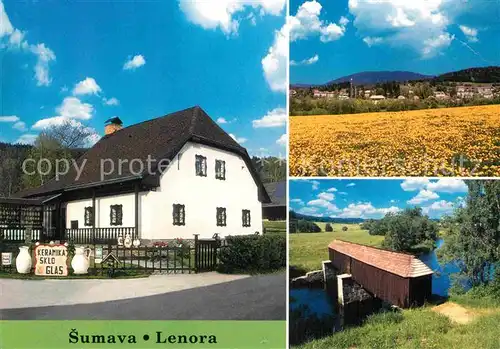 AK / Ansichtskarte Lenora Sumava Keramik Glas Verkauf Panorama Holzbruecke Moldau