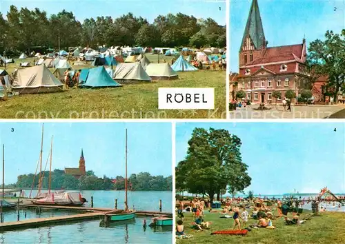 AK / Ansichtskarte Roebel Mueritz Zeltplatz Rathaus Badeanstalt an der Mueritz Mecklenburgische Seenplatte Kat. Roebel Mueritz