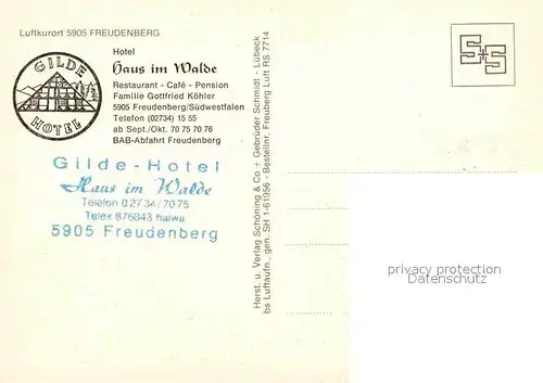 AK / Ansichtskarte Freudenberg Westfalen Fliegeraufnahme Hotel Haus im Walde  Kat. Freudenberg